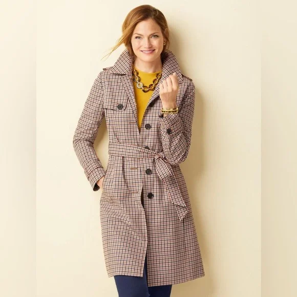 Talbots Polished Plaid Trench Coat NWOT Fall Office Career M P Petite MP - Picture 4 of 12